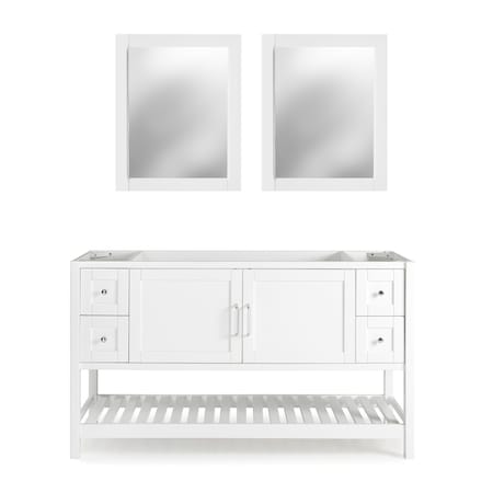 Alaterre Furniture Bennet 2pc Wooden Bathroom Vanity Set - 60-in. L Vanity, 24-in. L Rectangular Mirror, White AVAN6000WHA